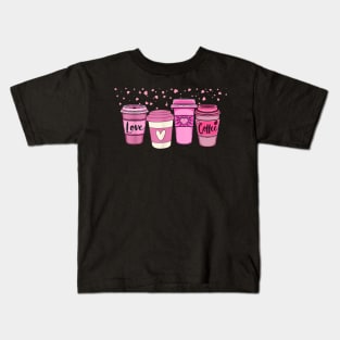 Coffee Lover, Pink Hearts, Galentines day, Valentines day Kids T-Shirt